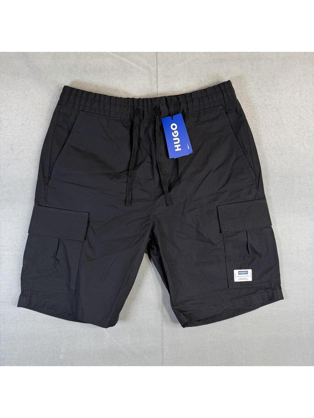 Hugo Boss Giulio Cargo Shorts Mens Small (32) Black Ripstop Drawstring NWT $128